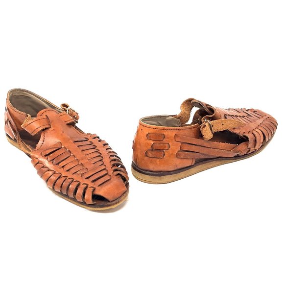 Vintage Woven Leather Women's Sandals, Huarache Brown Slip On Sandals - … - Picture 1 of 9